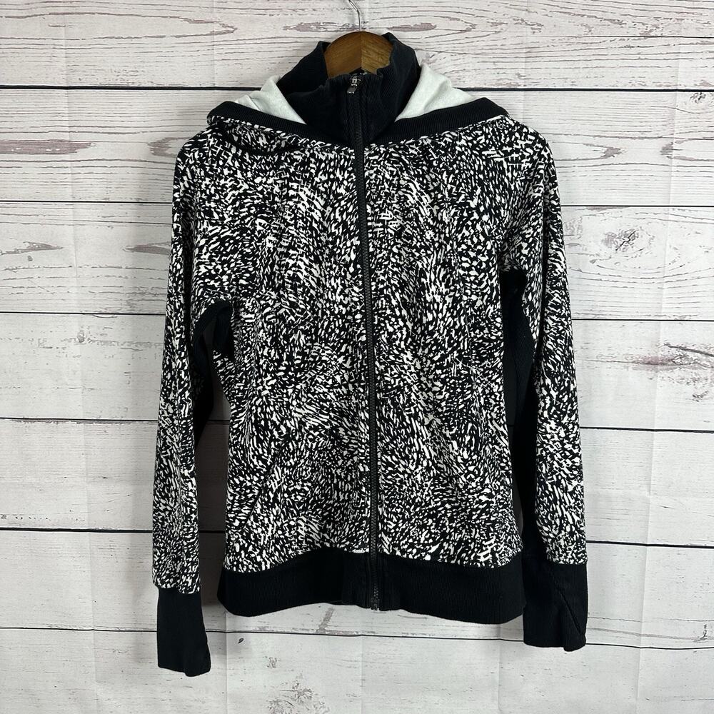 Athleta Sweatshirt Womens Medium‎ Black White Zip Triumph Hoodie Thumb Holes